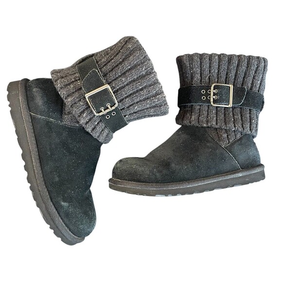 Womens Black UGG Australia Cambridge 1003175 Suede Knit Sheepskin Buckle Boots 6 - Picture 6 of 14